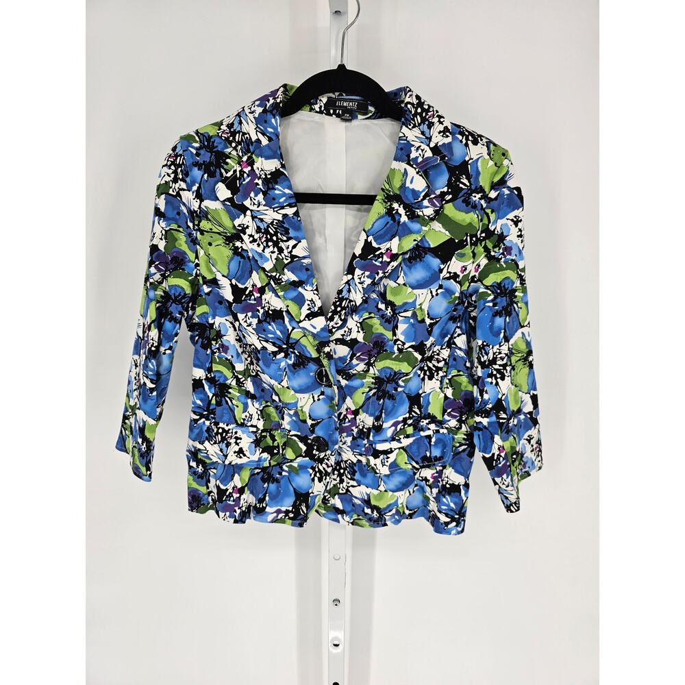 Elementz Multicolored Floral Vintage Two-Button Blazer Size Petite M